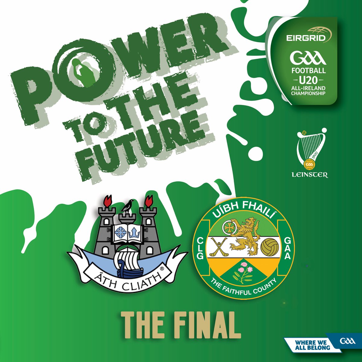 gaaleinster's tweet photo. And with that our @EirGrid Leinster GAA U20 Football Final pairing is complete.

@DubGAAOfficial will face off against @Offaly_GAA next Thursday the 22nd of July in MW Hire O’Moore Park.

The game will be live on @SportTG4 at 7.30pm

#LeinsterGAA | #powertothefuture https://t.co/Plzu0Tno1i