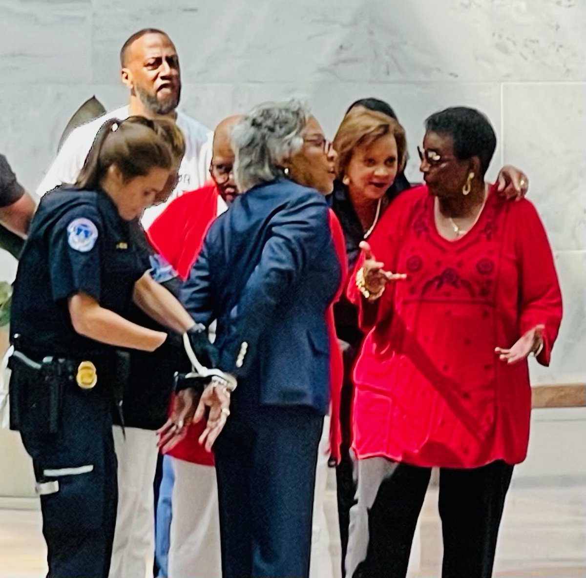 ColumbusLinks's tweet photo. Action.  Our @ColumbusLinks member @RepBeatty demonstrating and arrested at voting rights protest #whenweallvote #calinks #linksinc https://t.co/kPL0sc8NRb