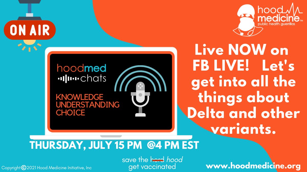 hood_medicine: We're LIVE now with Dr. Peter Hotez for a #PandemicUpdate #HoodMedChat following the newest J&J announcement on GBS, with an overview of mutant variants, the Delta strain, and his thoughts on boosters. 

#ScientistsHackersAssortedGeeks 
#D…