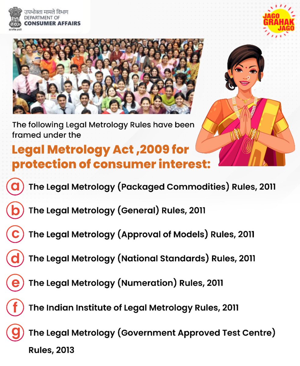 jagograhakjago's tweet photo. The following Legal Metrology Rules have been framed under the Legal Metrology Act ,2009 for protection of consumer interest.
#JagoGrahakJago #legalmetrology #consumerprotection #ConsumerRights #ConsumerInterest https://t.co/E8kPFBRhyd