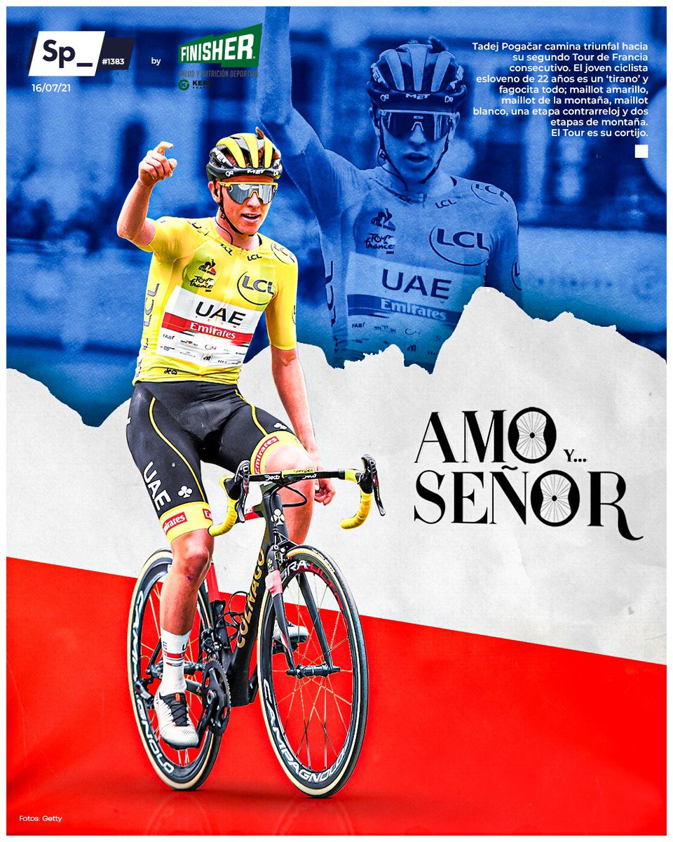 SpheraSports's tweet photo. 🚴🏼Tadej Pogačar
🇸🇮 Eslovenia | 22 años
✅ Maillot amarillo 
✅ Maillot montaña
✅ Maillot joven 
✅ 2 etapas montaña
✅ 1 etapa contrarreloj
@finisher_ES 
#PortadaSp_ https://t.co/BX5RWT6ofq
