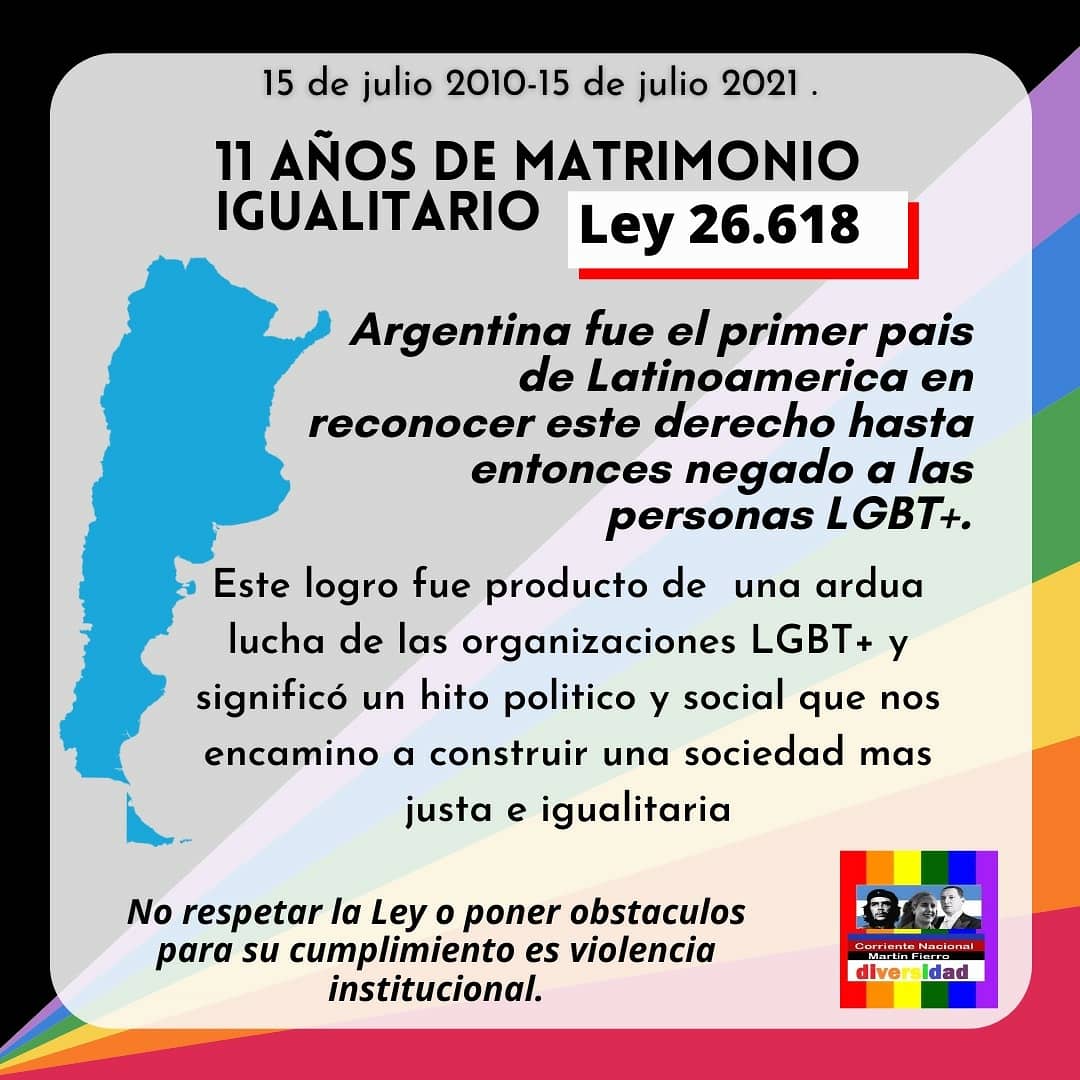 MartinFierroCN's tweet photo. Con la lucha de miles de compañerxs como bandera, seguimos construyendo la Argentina mas Justa, Libre, Soberana e Igualitaria que queremos.

#MatrimonioIgualitario
#Derechos
#LGBTIQ https://t.co/eW2FDJhFgk