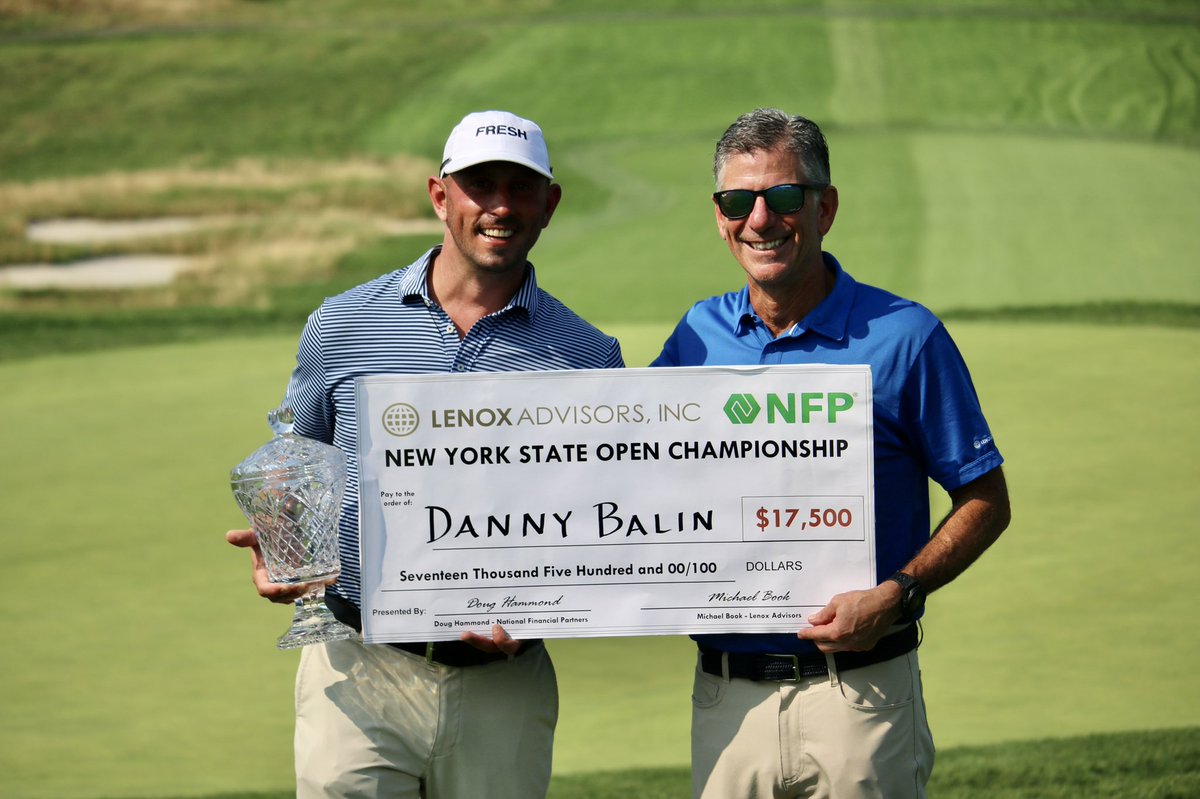 MetropolitanPGA's tweet photo. Danny Balin of Fresh Meadow wins the Lenox Advisors NYS Open with a birdie on 18! Congrats and amazing playing this week on the Black Course, Danny! Thank you to Lenox Advisors & NFP for your support and Bethpage for hosting us each year!
#metpga #weplay #metsection #NYSO https://t.co/7EyeAYgsxr