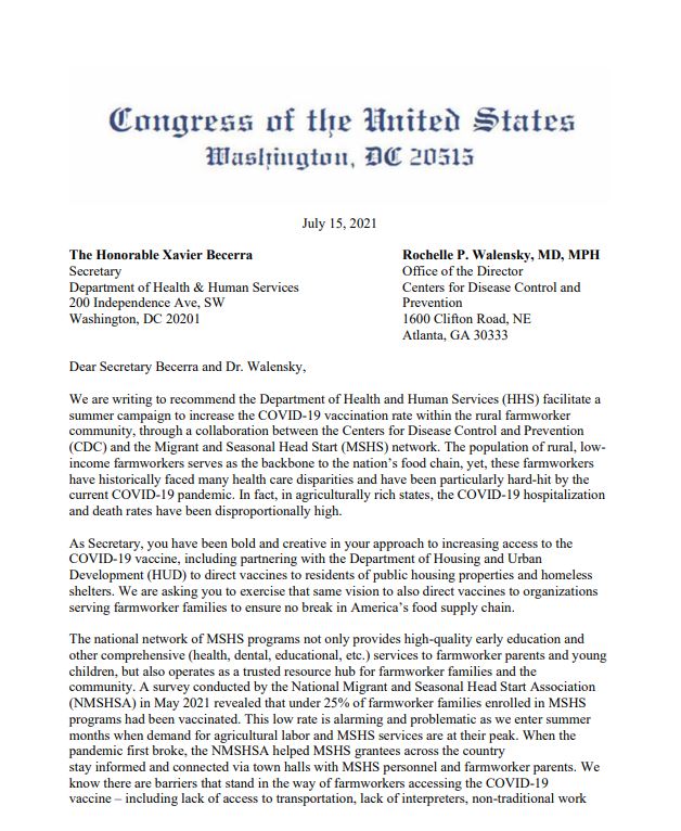 RepRaulGrijalva's tweet photo. Farmworkers are the backbone of our food supply chain &amp; worked tirelessly during the pandemic to ensure we have food on our grocery store shelves &amp; our tables.

I led my colleagues in urging the Biden Admin. to coordinate a summer vaccination program for vulnerable farmworkers. https://t.co/4Y5pTkVRM5