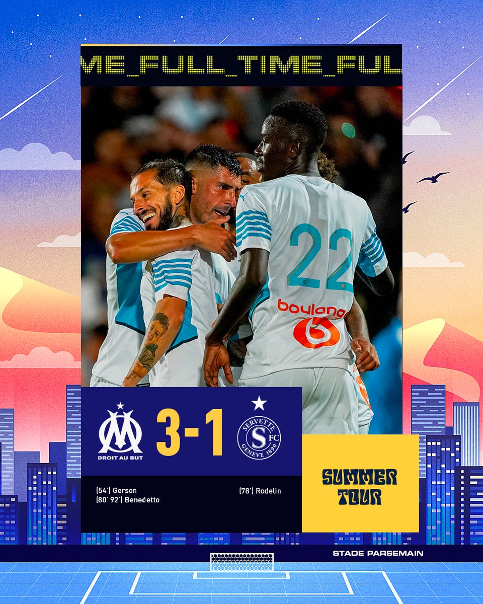 OM_Officiel's tweet photo. 💫 Fin du match ! Nos Olympiens enchainent après avoir fait la différence en deuxième mi-temps. 

✈️ Rendez-vous mercredi prochain pour le déplacement à Braga 🇵🇹

#OMSFC 3⃣-1⃣ https://t.co/q3jwZ2dR9U