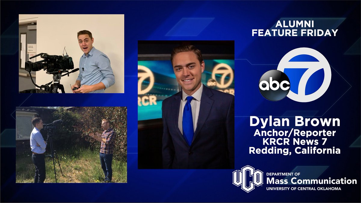 UCO_MCOM's tweet image. #AlumniFeatureFriday is back with the one and only @dylantbrown! Dylan is a fun and engaging anchor and reporter with @KRCR7 out in Redding, CA, and WOW is he good at it! 

Are you a #UCOMCOM grad and want to be featured next Friday? DM us!