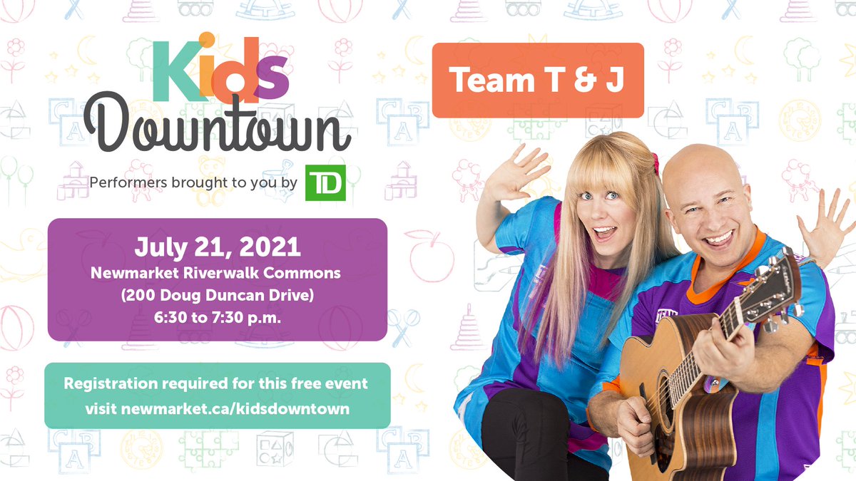 TownofNewmarket's tweet photo. Thank you to all who came out to Kids Downtown last night! Be sure to register for next week’s show on July 21 featuring @teamtandj at Riverwalk Commons! Registration opens at 8:30 a.m. tomorrow. See event details: https://t.co/sjXTFNQPCP

Performers brought to you by 
@TD_Canada https://t.co/5T0pNHDwsu