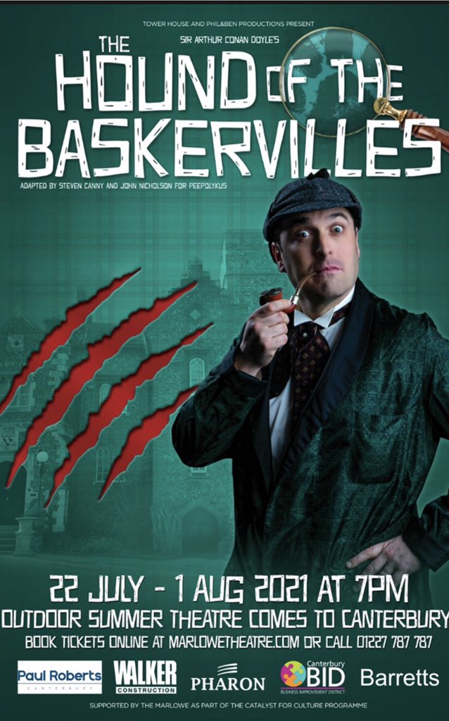 Starting next week! The hilarious ‘Hound of the Baskervilles’ in Westgate Gardens Canterbury! Starring the magnificent @LucyTrodd and the utterly splendid <a href="/JTynanMoss/">Jonathan Tynan-Moss</a> and, well, me! Don’t just sit there... BOOK SOME TICKETS PRONTO!! marlowetheatre.com/shows/the-houn…