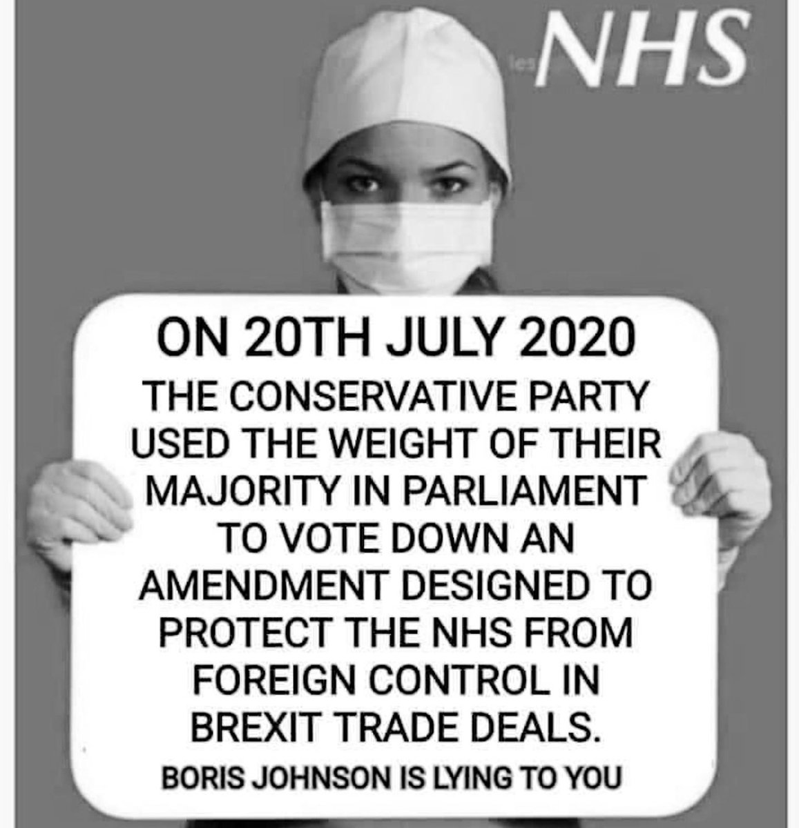 torysleazeUK's tweet photo. RT to tell @BorisJohnson our #NHS is not for sale. https://t.co/tC14cmyMgk