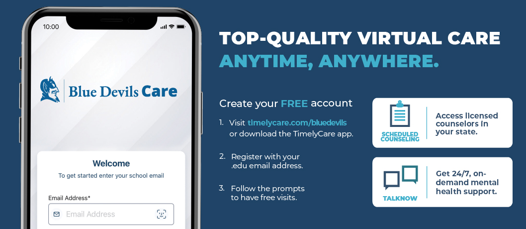 Top quality virtual care! Anytime, anywhere. Get started today. <a href="/TimelyMD/">TimelyMD</a> @Duke_SA