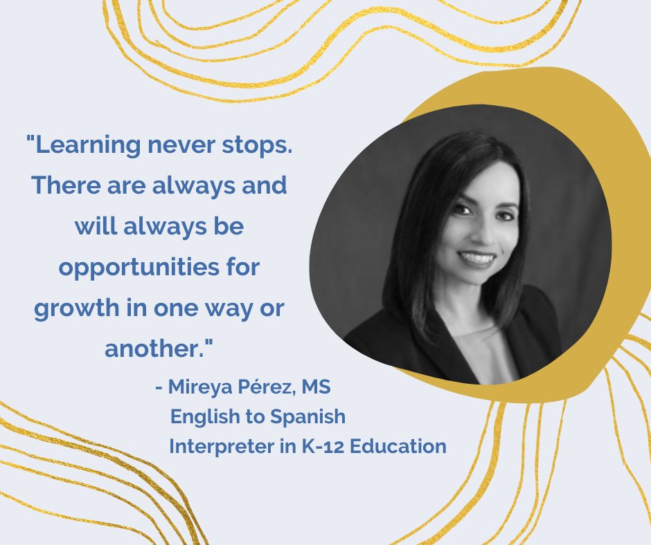 LibertyLangServ's tweet image. Meet Mireya Pérez, MS, an accomplished #certifiedinterpreter specializing in English-to-Spanish K-12 education interpretation. Learn more about her journey, memorable assignments &amp;amp; advice in our #blogpost! 

View the post here: bit.ly/36BU3Sv