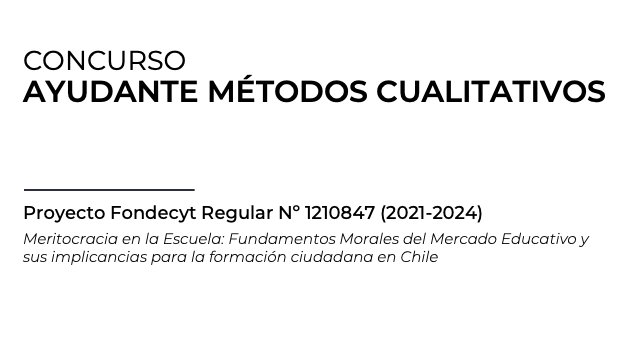Convocatoria 📌 Concurso Ayudante Métodos Cualitativos para el proyecto Fondecyt Regular, “Meritocracia en la Escuela", a cargo de <a href="/juankcastillo/">JC Castillo</a> <a href="/facsouchile/">Ciencias Sociales</a>  ➡️ Postulaciones hasta el 23 de julio bit.ly/36C1Dg0