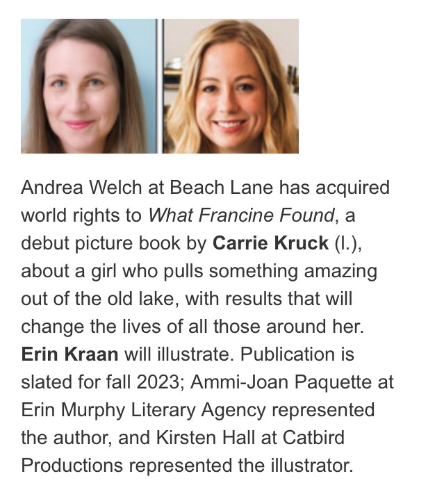 Thrilled to share news of my debut picture book! 🎉

Joining Beach Lane/<a href="/SimonKIDS/">Simon Kids</a> is a dream come true, and I’m so excited to watch Erin (IG: erin_kraan) bring #WhatFrancineFound to life 🤩So many thanks to the magical <a href="/joanpaq/">Ammi-Joan Paquette</a> @emliterary <a href="/HallWaysKirsten/">Kirsten Hall</a> &amp; Andrea Welch!! 📚💫