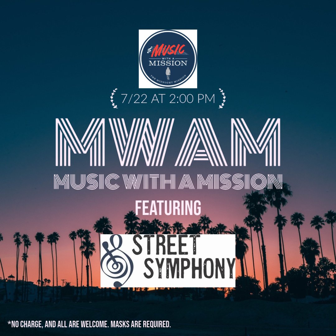 midnightmission's tweet photo. Next Music With A Mission, featuring Street Symphony, 7/22 at 2:00 pm. No charge, and all are welcome. Masks are required.
In addition @fleursetsel will be providing cookies for our guests.
#themidnightmission #themidnight #thisistheday #tmm #midnightmission https://t.co/MXA4wOhKm6