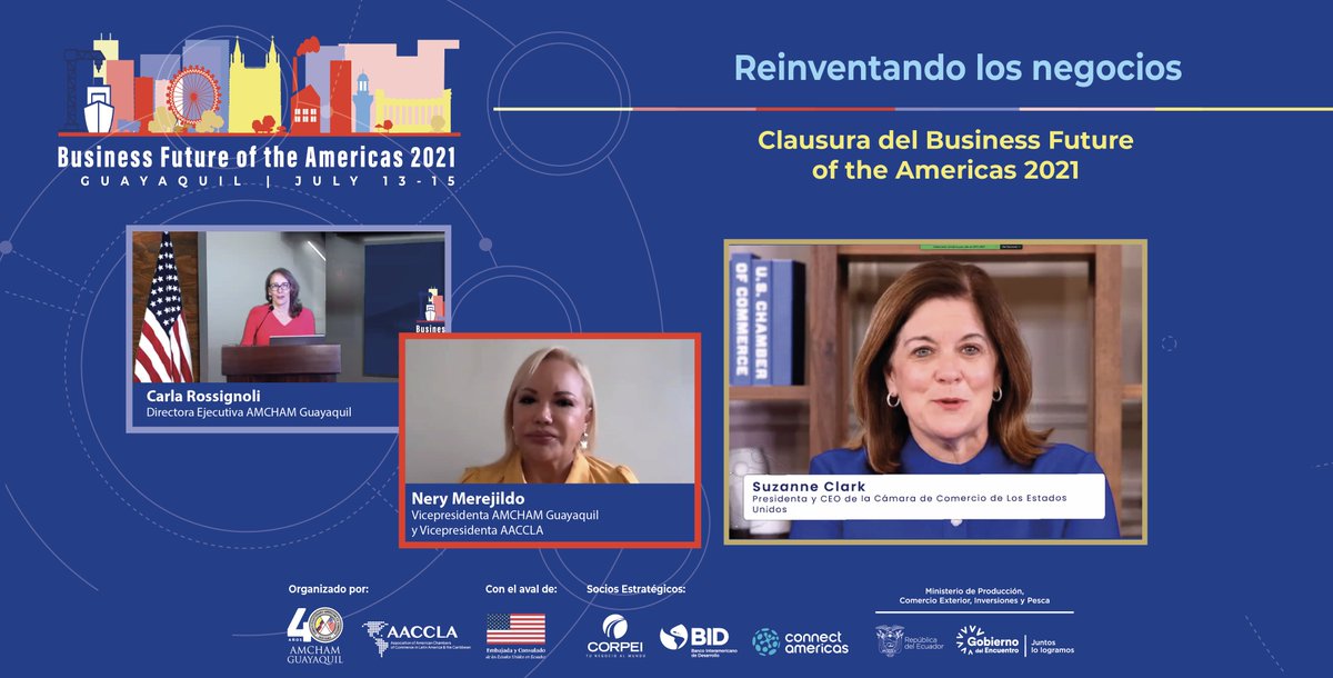 amchamgye's tweet photo. ¡Con gran éxito se realizó el Business Future of the Americas🤝🌏! Durante 3 días el #BFA2021 fue el punto de encuentro de 600 empresarios de EE.UU., Latinoamérica y el Caribe. Bajo 4 componentes, este es uno de los eventos de #negocios más importantes del Continente. https://t.co/1vL3kOux27