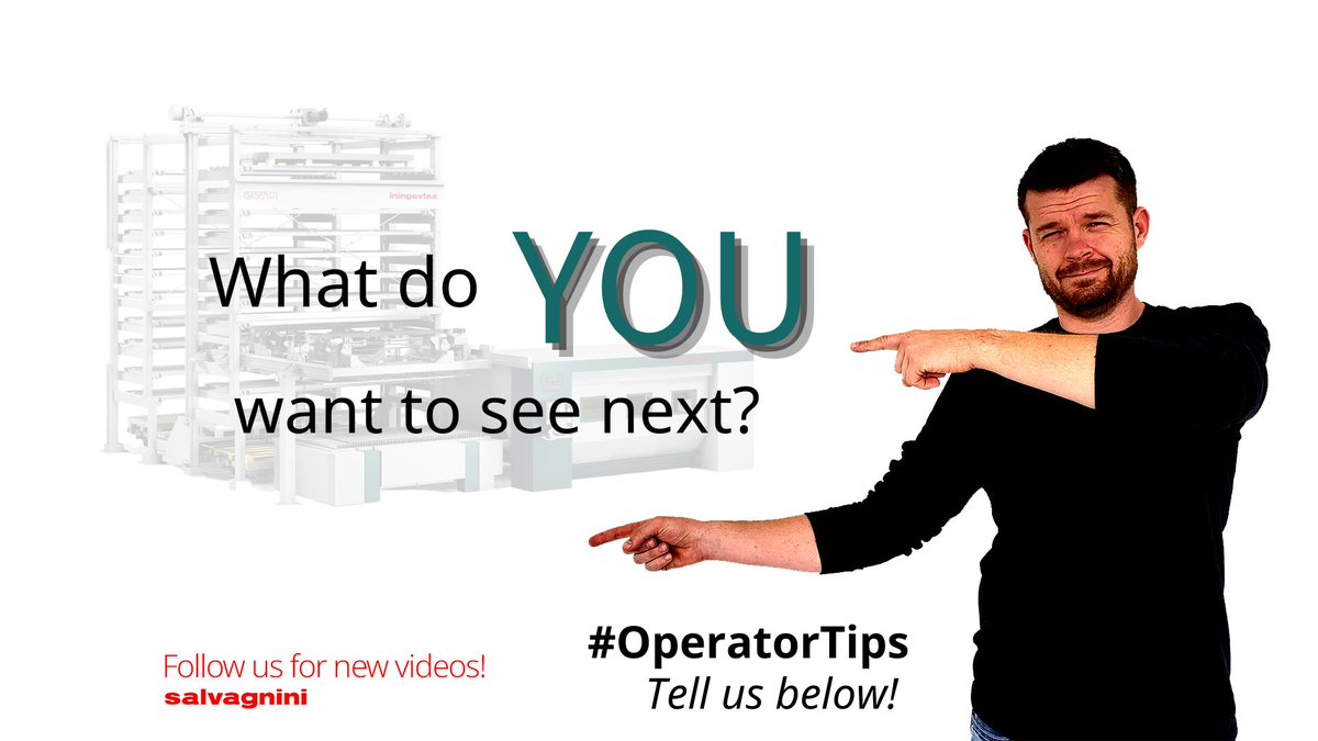 SalvagniniA's tweet image. Have you seen our latest series, #OperatorTips ?? 

The laser series has wrapped up, but was there something we missed⁇

Whether it&apos;s the laser, panel bender, or anything else, we want YOUR questions! 

What questions do YOU want answered? 

RT this with your question!