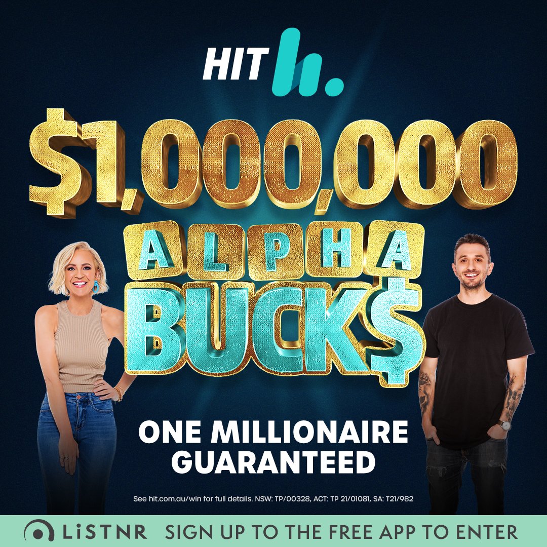 💸 REGISTER FOR $1,000,000 ALPHABUCKS!💸
* Download <a href="/LiSTNRau/">LiSTNR</a> + set up your account
* Search Carrie and Tommy + click on their page
* Find the Alphabucks banner + fill in your entry
See hit.com.au/win/carrie-and… for full details
NSW: TP/00328, ACT: TP 21/01081, SA: T21/986