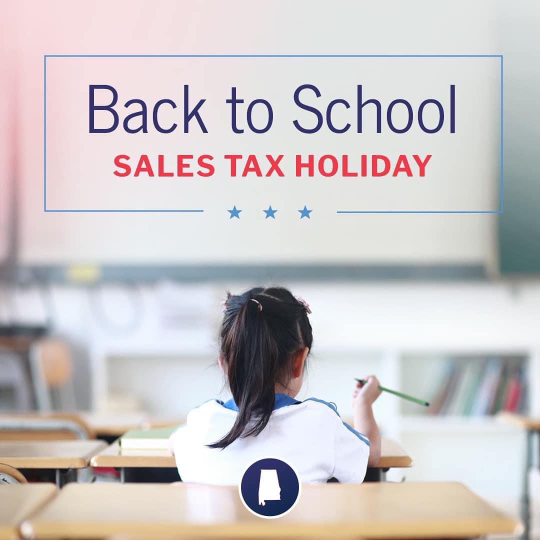 Alabama will hold its 16th annual Back to School sales tax holiday beginning tomorrow July 16 through midnight on Sunday, July 18. See what’s tax free here: revenue.alabama.gov/wp-content/upl….