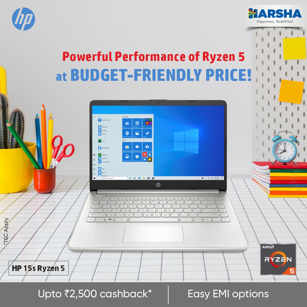 Witness the power of world-class processor with #HP 15s #Ryzen 5 at super-affordable prices, #EMI and #cashbacks, only at #Harsha. bit.ly/3qs6J7I #Harsha #Ryzen5 #Laptops #LaptopOffers #LaptopDiscounts #EducationalLaptops #WFH #Education