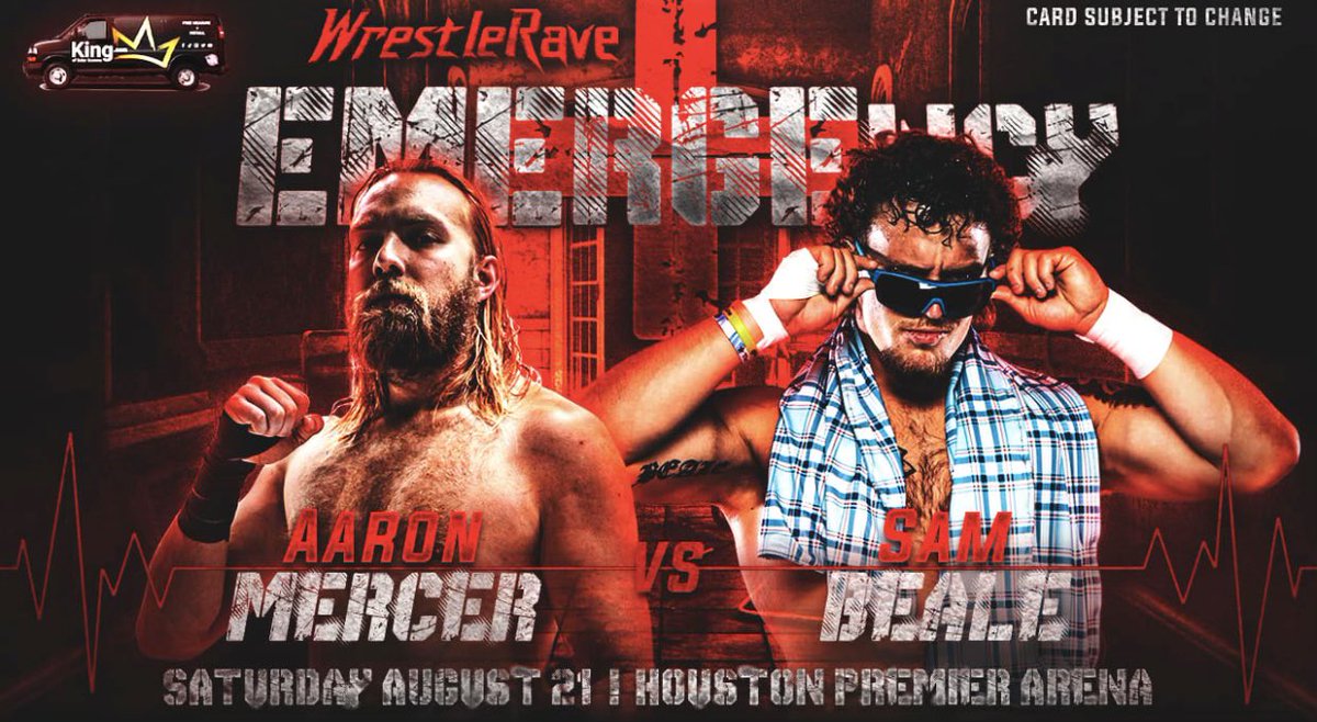 WrestleRaveHTX's tweet photo. Will @Myers_Wrestling’s rigorous training lead @sambeale23 to victory against #Texas favorite @RealAaronMercer?!

Find out at #EMERGEncy Aug. 21: https://t.co/gBoT3IWYCp

#IMPACTonAXSTV #ImpactWrestling #SamBeale #AaronMercer #BrianMyers #Slammiversary #heavymetal #wwe #aew #mlw https://t.co/VrO7X2mq2x
