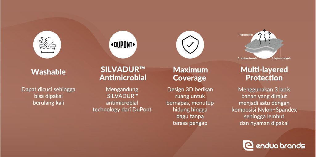 enduobrands's tweet photo. Finding mask that are comfortable to wear? Enduobrands’s premium mask is the solution for you.

With filter BFE 98%, our mask is highly effective to filter bacterial and virus.

Swipe left to find out the benefits in using our premium mask.
 
#enduobrands #wearenduo https://t.co/mPSPApyY4u