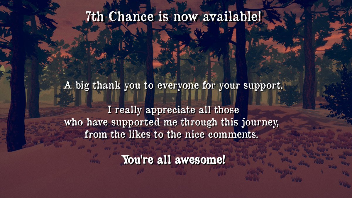 Well, this is it. After many many years of working on games that went nowhere, I've released something. 7th Chance is now available on Steam! 

A massive thank you to everyone who has supported me!

store.steampowered.com/app/1659650/

#gamedev #indiedev #indiegame #videogame #gamedeveloper
