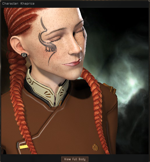 KhapriceHeska's tweet photo. Ding!! Very happy with Khappy's new #Minmatar facial ink, her goggles are coming off for the first time in many moons #TweetFleet https://t.co/dXpgZaQ583