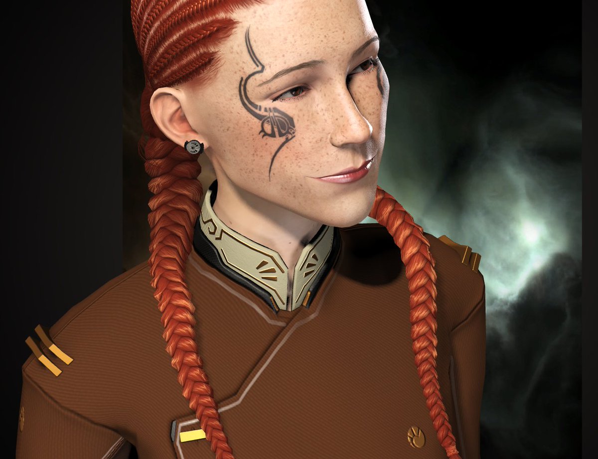 KhapriceHeska's tweet photo. Ding!! Very happy with Khappy's new #Minmatar facial ink, her goggles are coming off for the first time in many moons #TweetFleet https://t.co/dXpgZaQ583