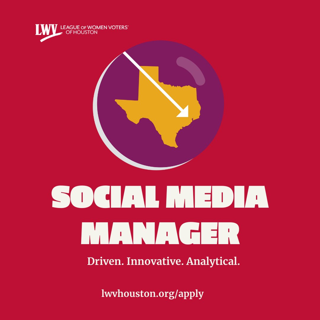 LWVHouston's tweet photo. We're looking for folks passionate about social impact, cause-driven work, and compelling design. If you're social media savvy, artistic, or a website aficionado, let us know at https://t.co/4CbOFSCEfv - we can't wait to meet you! https://t.co/5s93csIgLf