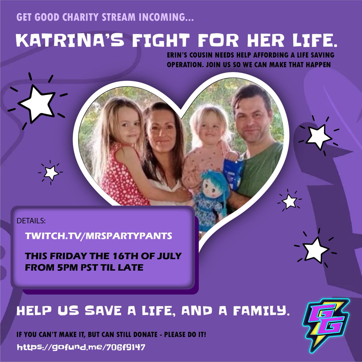 Hey friends, could you retweet this and and help us raise enough money to get Erin's cousin a life saving operation!?
We're starting 5PM PST at twitch.tv/mrspartypants
And donating to gofund.me/706f9147
Thanks!
@HamillHimself @RahulKohli13 <a href="/RodFergusson/">Rod Fergusson</a> <a href="/matthewmercer/">Matthew Mercer</a>