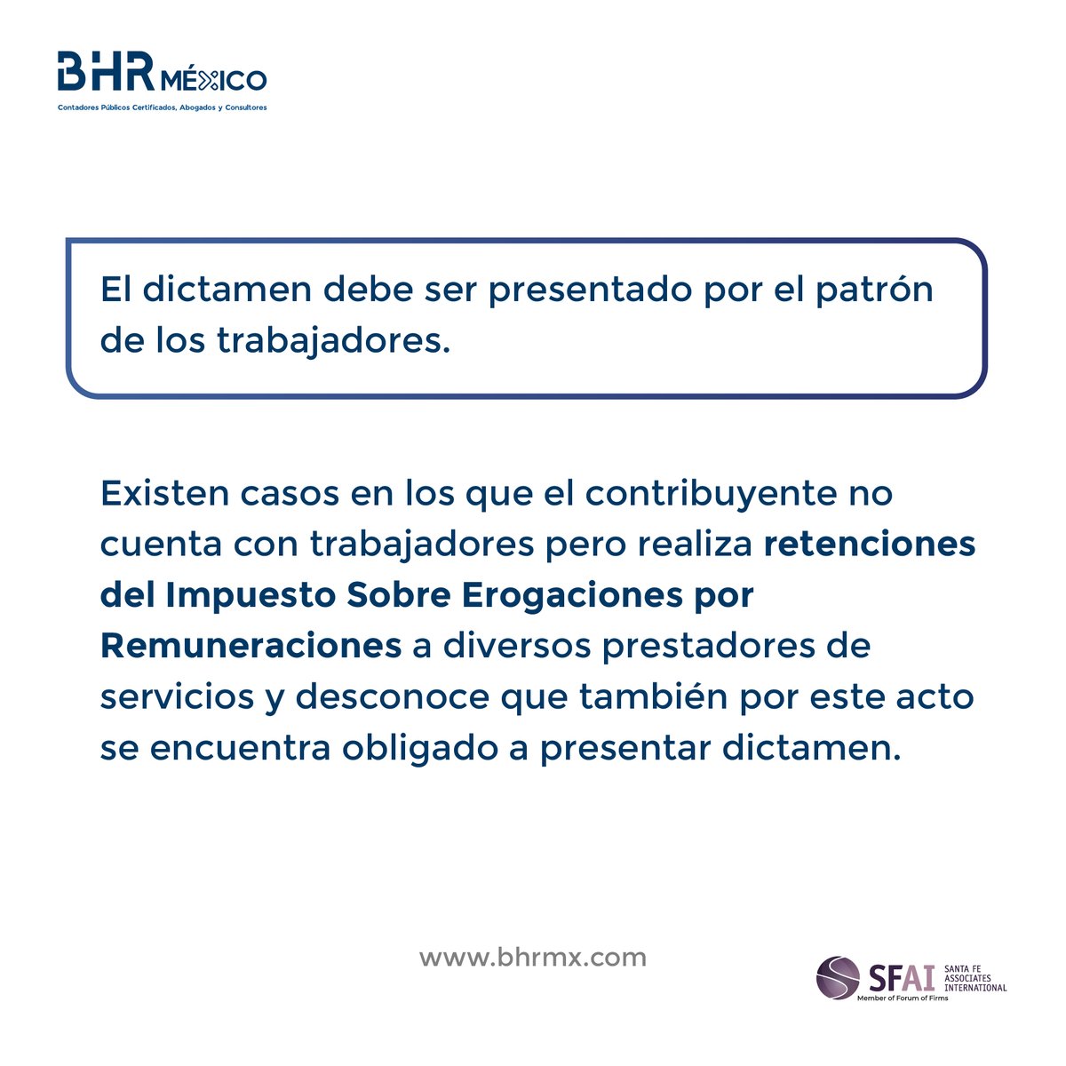 BHRmexico's tweet photo. ⚠️ Dictamen del #ISERTP
De acuerdo al Código Financiero del #Edomex y Municipios, los contribuyentes del Impuesto Sobre Erogaciones por Remuneraciones al Trabajo Personal deberán dictaminar este impuesto a través de un contador público autorizado.
📲 https://t.co/97ztarQiHM https://t.co/kYo4KhjtkM
