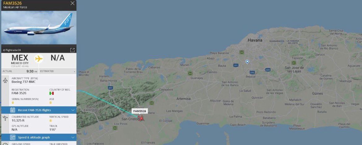 lopezdoriga's tweet photo. Un Boeing 737 de la Fuerza Aérea Mexicana aterrizó este jueves en La Habana, Cuba (vía @SkystoreMx ) https://t.co/97LVddk5Jr https://t.co/tT8aXsXrkr