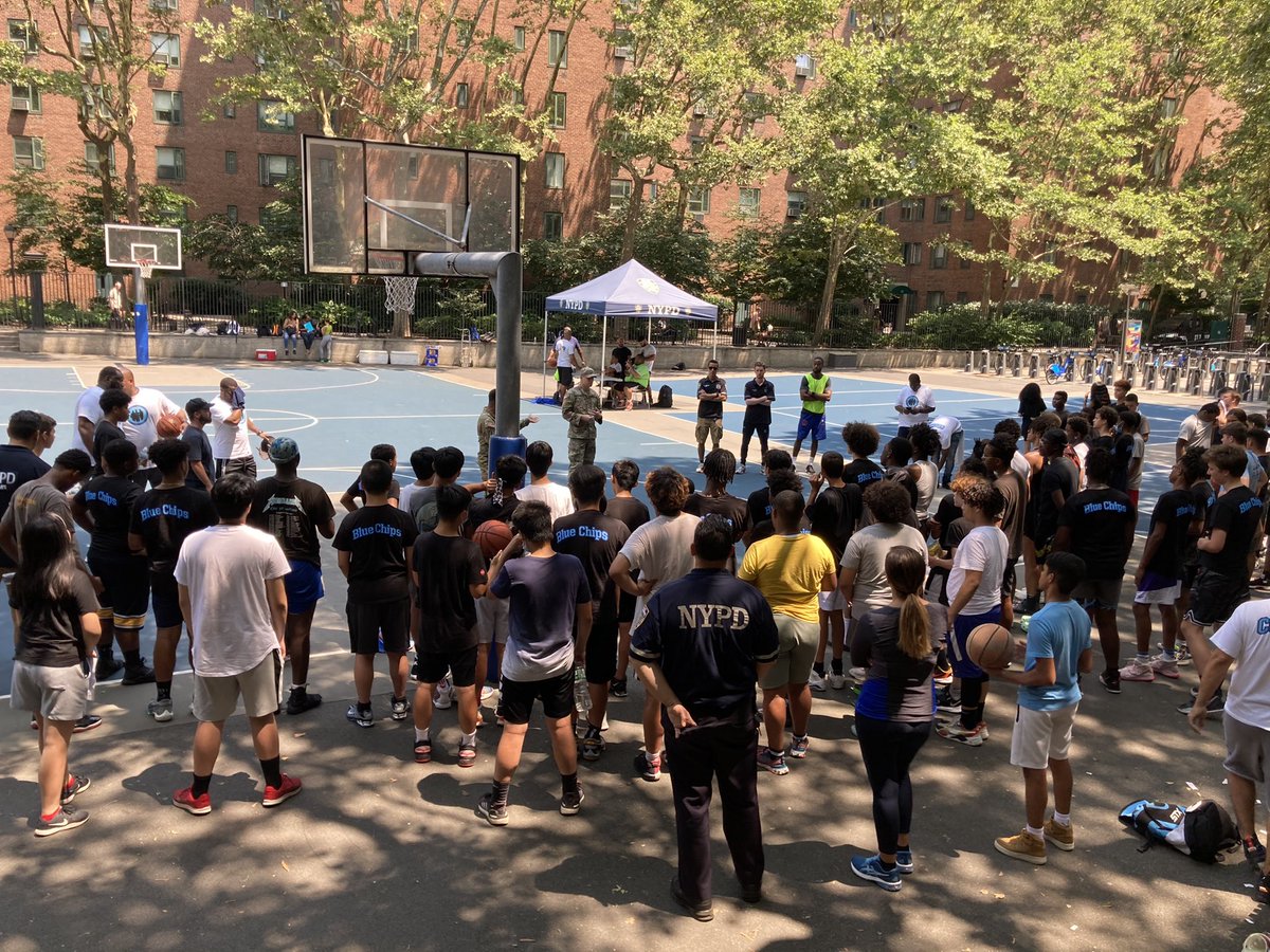 <a href="/NYPDPBMS/">NYPD Manhattan South</a> <a href="/BlueChips/">bluechips</a> Game 3 was a huge success on this hot day! Thank you to #stuytown Nadeem &amp; his team also a special thanks to SFC Angie Mariano and SSG Andres Medina from the National Guard for mentoring our youth and talking to them about career options with the military.