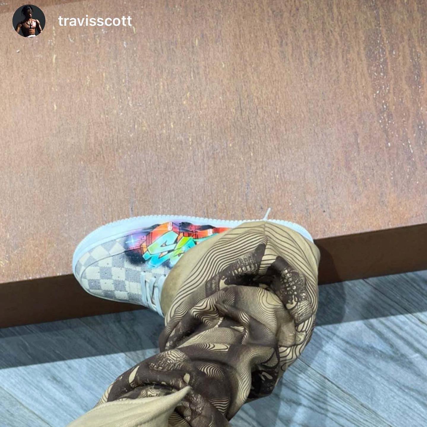 Complex Sneakers on X: Travis Scott with the graffiti tagged Louis Vuitton  x Nike Air Force 1s 😤  / X