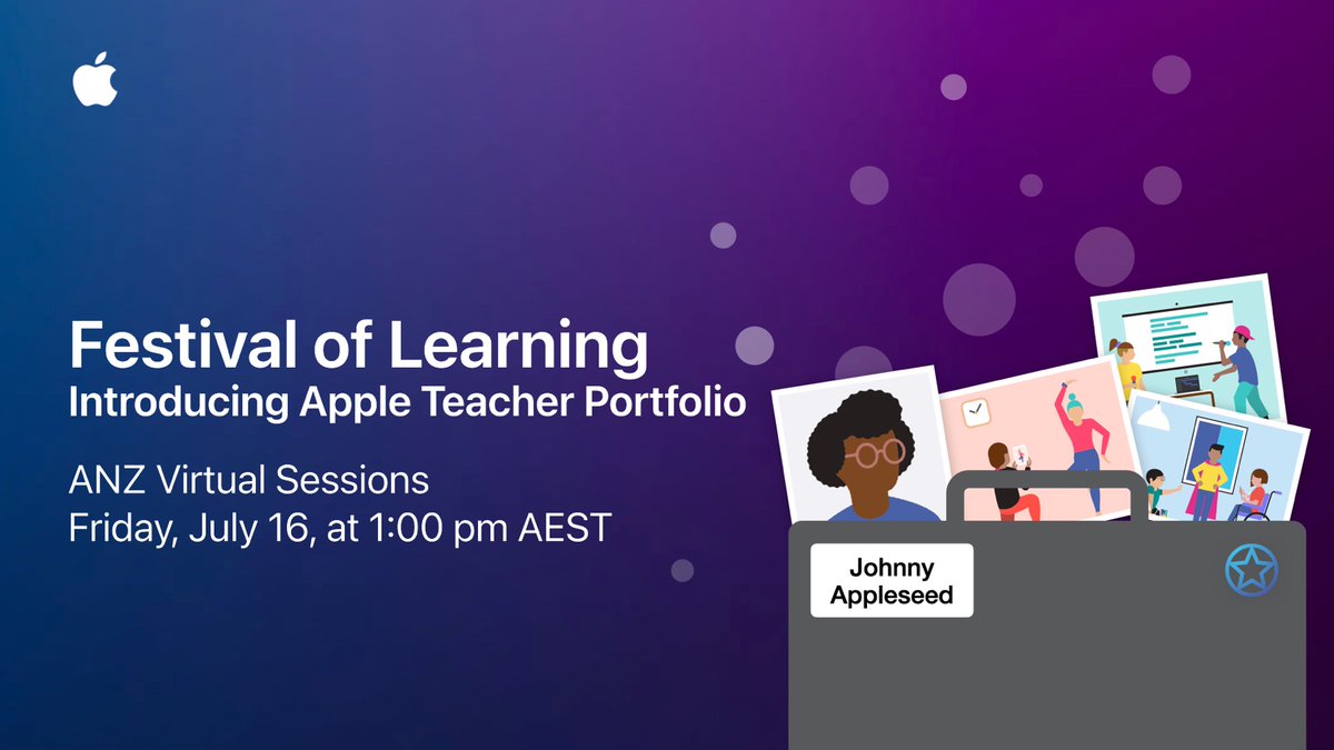 If you are looking for another #FestivalofLearning activity to get you through, come and join amazing educators <a href="/mpinn4/">Mia Pinnington - Teaching & Learning by Design</a> <a href="/CorpusArtsJD/">James Dove</a> <a href="/lindarubens/">Linda Rubens M.Ed ADE</a> and <a href="/teach_create_/">Angela Norman</a> as they discuss all things Apple Teacher Portfolio. Register here to join: apple.co/FestivalofLear…