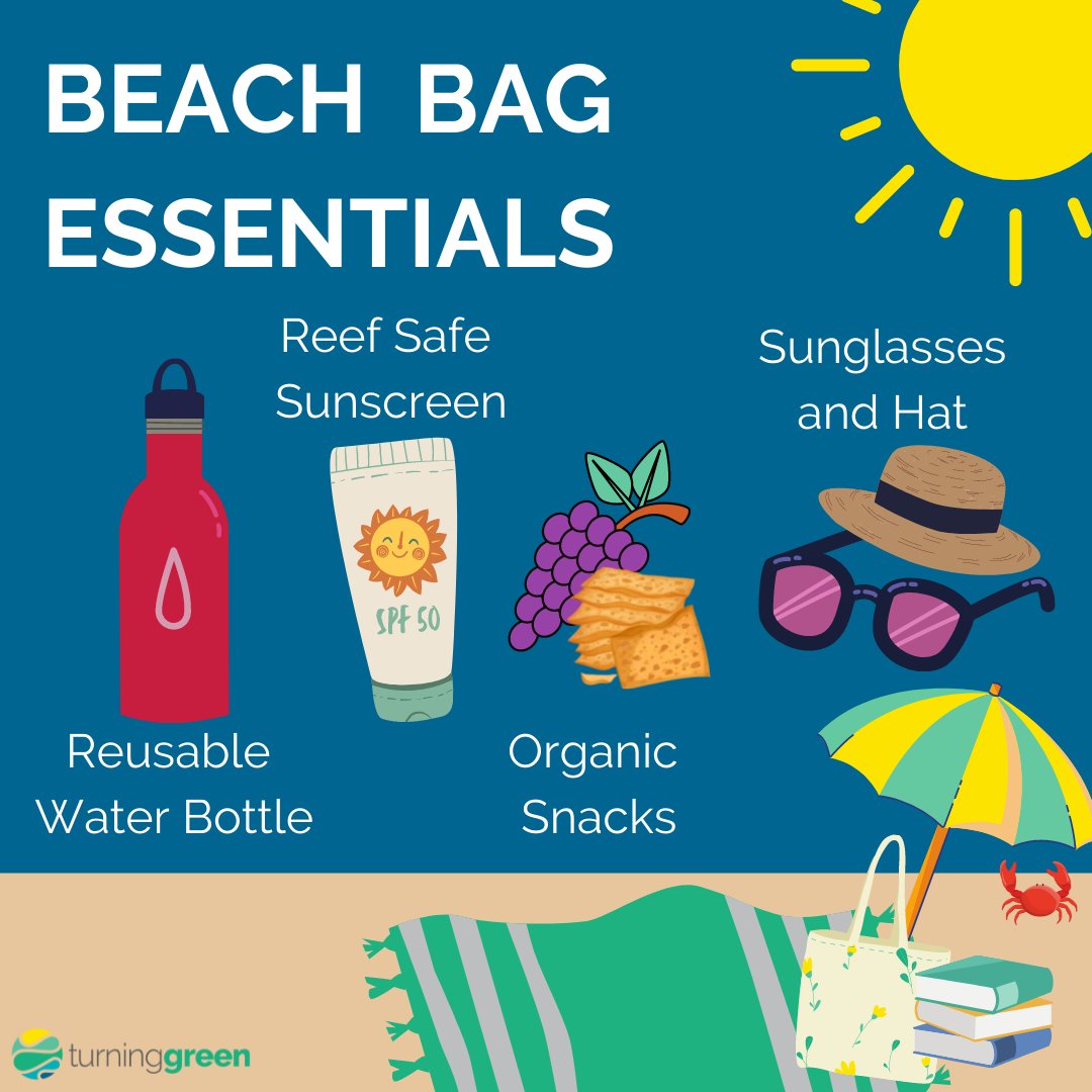 TurningGreenOrg's tweet image. Next time you&apos;re headed to the beach, check out our packing list for some eco-friendly essentials! What are some must-haves in your beach bag?🕶🍉🥪🏖

#beachday #sustainabletravel #packingguide #essentials #ecofriendly