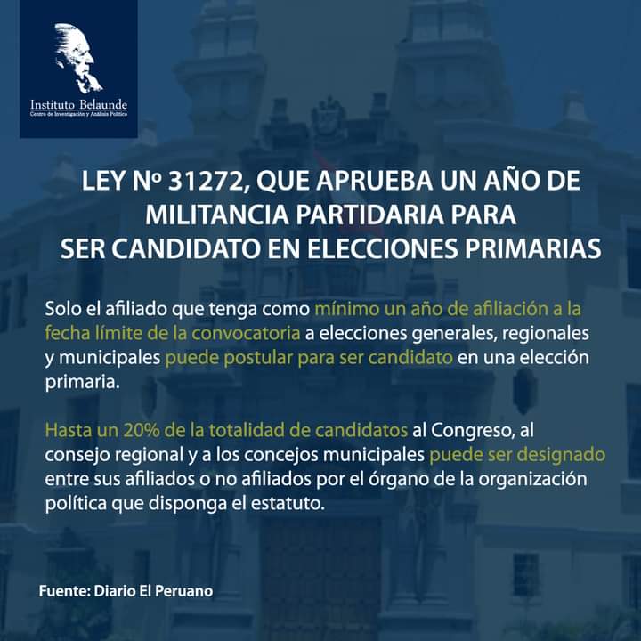 📌 Hasta el 3 de octubre tienen plazo los candidatos a las Elecciones Regionales Municipales 2022 para definir el partido por el que postularán.
Descarga la norma 👉 bit.ly/3eoEBgR

#EMR2022