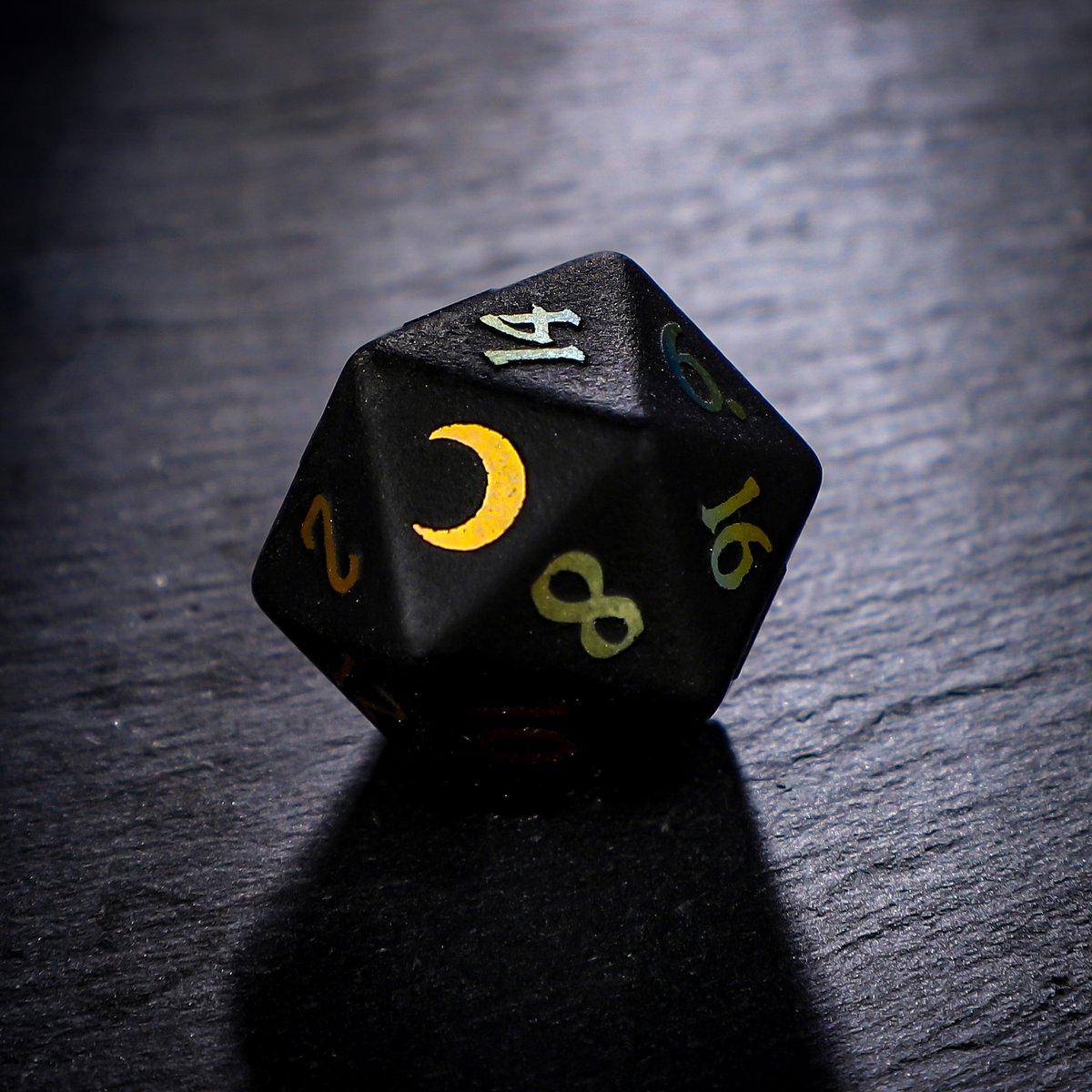 CrystalMaggie2's tweet photo. Raised Holographic Obsidian with moon🌙🌙
#dnd #dice #ttrpg https://t.co/ZCFvx3T1TS