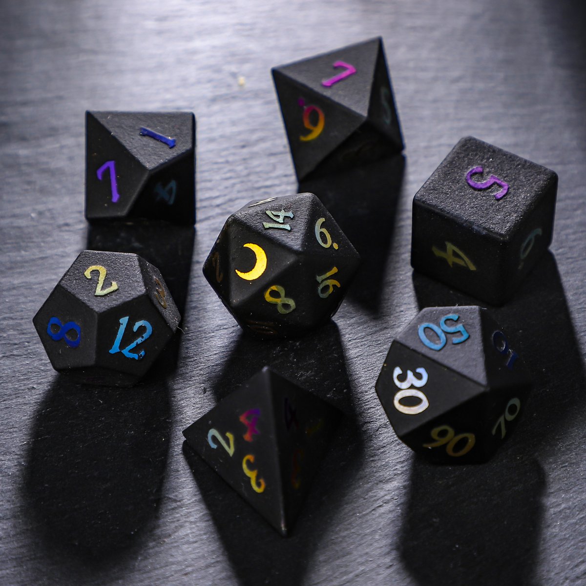 CrystalMaggie2's tweet photo. Raised Holographic Obsidian with moon🌙🌙
#dnd #dice #ttrpg https://t.co/ZCFvx3T1TS