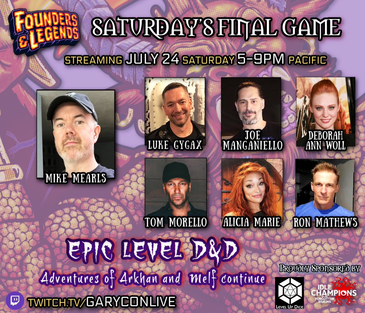 lukegygax's tweet image. I’m stoked for this game Saturday at Founders &amp;amp; Legends entitled “Rise of the Devouring Deep!” Arkhan the Cruel @JoeManganiello  and Melf team up to save the worlds. Amazing Special Guests all to raise money for @ExtraLife4Kids #fnl #dnd #dndhistory #gygax #dungeonsanddragons