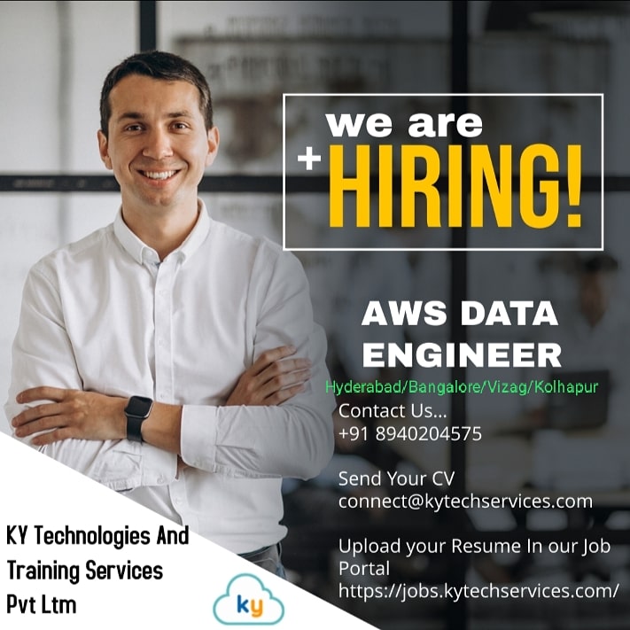 KYTechnologies's tweet photo. #Hyderabad/#Bangalore/#Vizag/#Kolhapur #aws #awsdata #awsdataengineer #data #dataengineer #dataengineering #job #jobs #job2021 #newjob https://t.co/Pi4LZKsg0S
