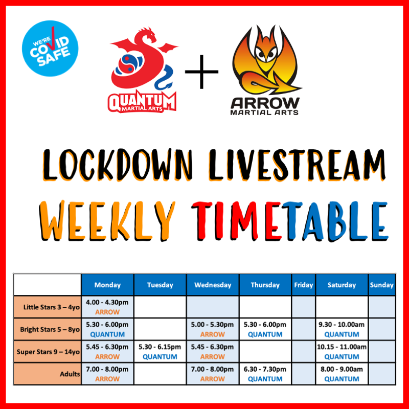 ArrowMartial's tweet image. Confused about the slightly different times for our joint lockdown livestreamed #jujitsu lessons with Quantum Martial Arts? Here's a handy overview. Don't miss out! Keep training at home and stay connected with your #martialarts community and world-class trainers! 😃