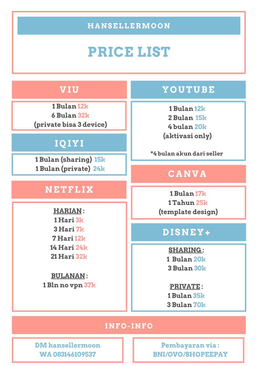 hansellermoon's tweet photo. ✨Jual Premium Apps✨

🍟Ready
🍟Murah
🍟Trusted
🍟Garansi

yuk buruan di keep slot menipis. Testi cek di pin ya💙

t. jual netflix viu youtube iqiyi  disney spotify tezza vsco wetv 
#zonauang #zonajajan #zonaBU https://t.co/AduKjtnmrV