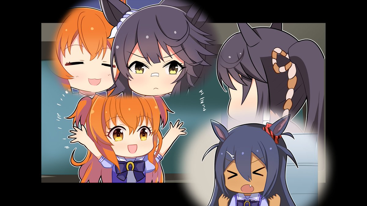 mayano top gun (umamusume) ,narita brian (umamusume) multiple girls horse ears animal ears tracen school uniform orange hair school uniform > <  illustration images