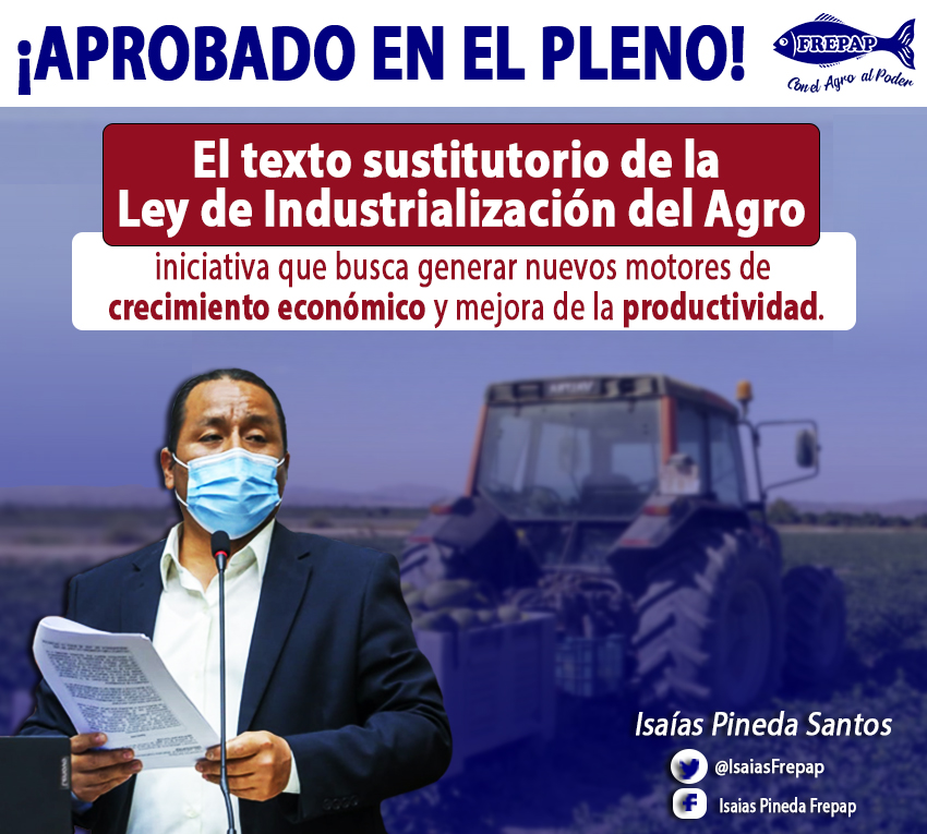 IsaiasFrepap's tweet photo. ¡APROBADO EN EL PLENO! ✅

Se aprobó el Texto Sustitutorio de la Ley de Industrialización del Agro, la cual es una iniciativa de la @FrepapBancada  y de la colega congresista @MariaCespedesc.

1/3 https://t.co/UisjN2EYEj