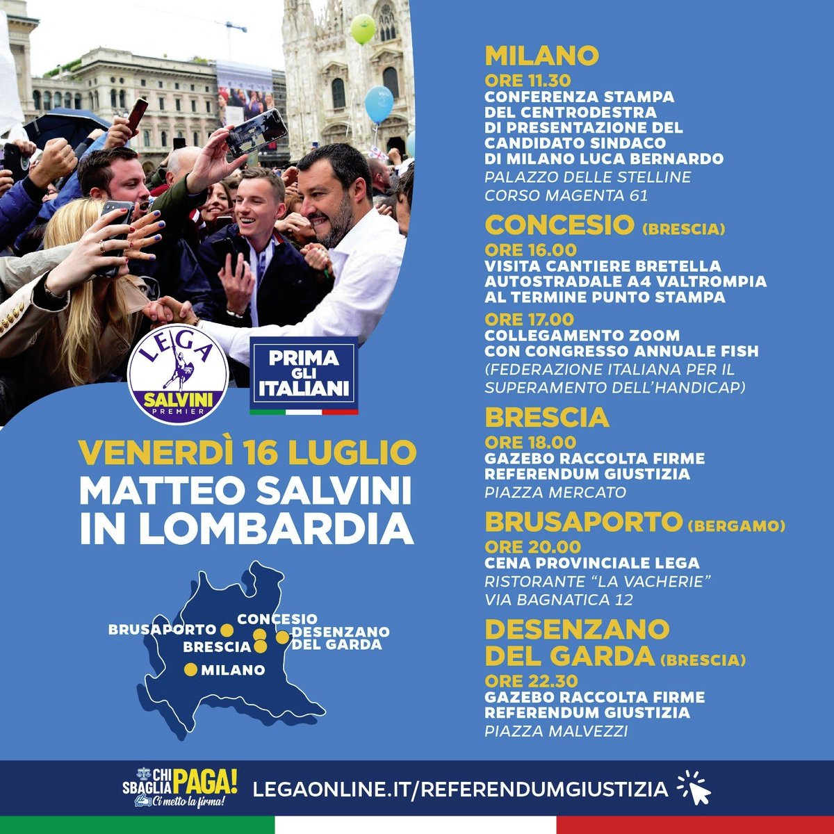 1.500 gazebo #referendumgiustizia in tutta 🇮🇹anche questo weekend, vi  aspetto! Oggi sarò a Concesio, Brescia, Brusaporto, Desenzano. Sabato: S.  Giovanni Lupatoto, Bassano del Grappa, Conegliano e Jesolo. Domenica  Chioggia, Rosolina Mare, Ferrara., image size:1200x1200