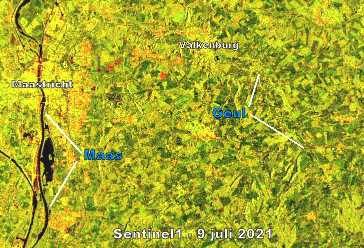 #Flooding in #Limburg #Netherlands due to heavy #rains captured by #Copernicus #Sentinel1 #satellite. #Geul #Maastricht #Maas #wateroverlast #WatersnoodLimburg #germanyfloods #belgiumfloods.