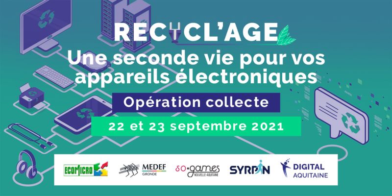 ♻🌍RECYCL'AGE - Une seconde vie pour vos appareils électroniques le 22 &amp; 23 septembre #Sobriété #ResponsabilitéNumérique
A vos agendas !Opération recyclage pdts électroniques pour nos adhérents ! 
+ JPO locaux #ecomicro
#ecomicro @DigitAqui  <a href="/medefgironde/">MEDEF Gironde</a> #sogames <a href="/SYRPIN/">SYRPIN</a>
