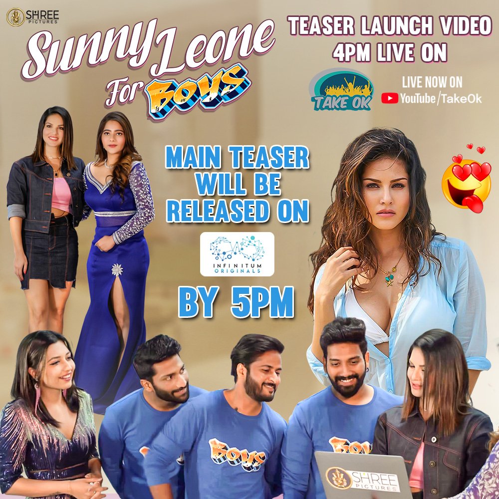 shreyasgroup's tweet photo. Are you ready for the #BOYS to come out to play??

Teaser Launch video of #BOYS by @SunnyLeone will be LIVE on #TakeOk ▶️ https://t.co/pSbvXKZrLt

Teaser Will Be Released On #InfinitumOriginals ▶️https://t.co/h9WlSkiBp8

@MitraawSharma #Dayanandh @ShreePictures @balu493 https://t.co/7mitZ5oVZV