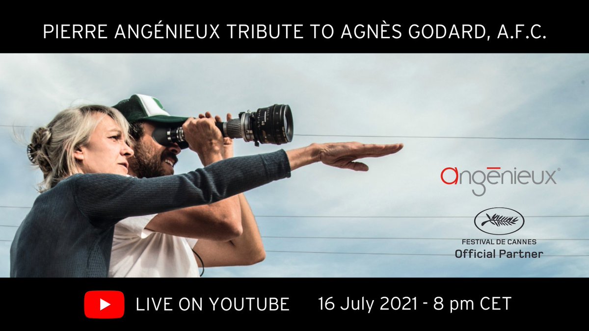 We are pleased to invite you to our live broadcast of the Pierre Angénieux Tribute ceremony on YouTube. This year we are honoring Agnès Godard. It will start at 8 pm CET: youtube.com/watch?v=0QH51P… See you there! #angenieux #pierreangenieuxtribute #cannes2021 #cannes74 #agnesgodard